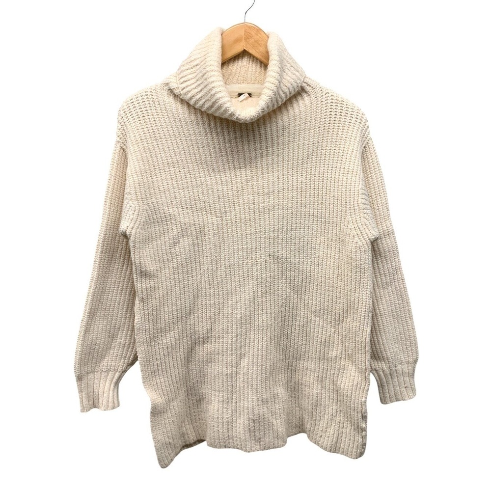 Free People Chunky Turtleneck Sweater Womens S Ivory Oversized Ribbed Tunic